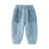 Dave&Bella Toddler Boys Grey Blue/Denim Blue Adjustable-waistband Wide Jeans