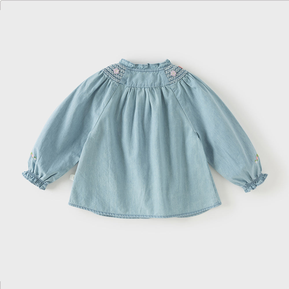 Dave&Bella Toddler Girls Fashion Denim Blue Turtle Soft Cotton Denim Shirts