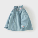 Dave&Bella Toddler Girls Fashion Denim Blue Turtle Soft Cotton Denim Shirts
