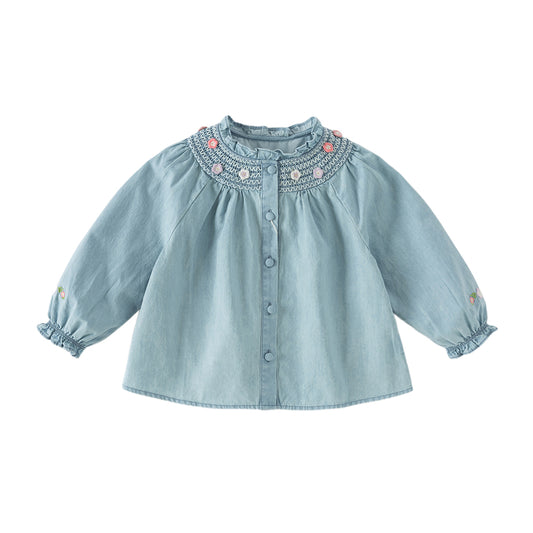Dave&Bella Toddler Girls Fashion Denim Blue Turtle Soft Cotton Denim Shirts
