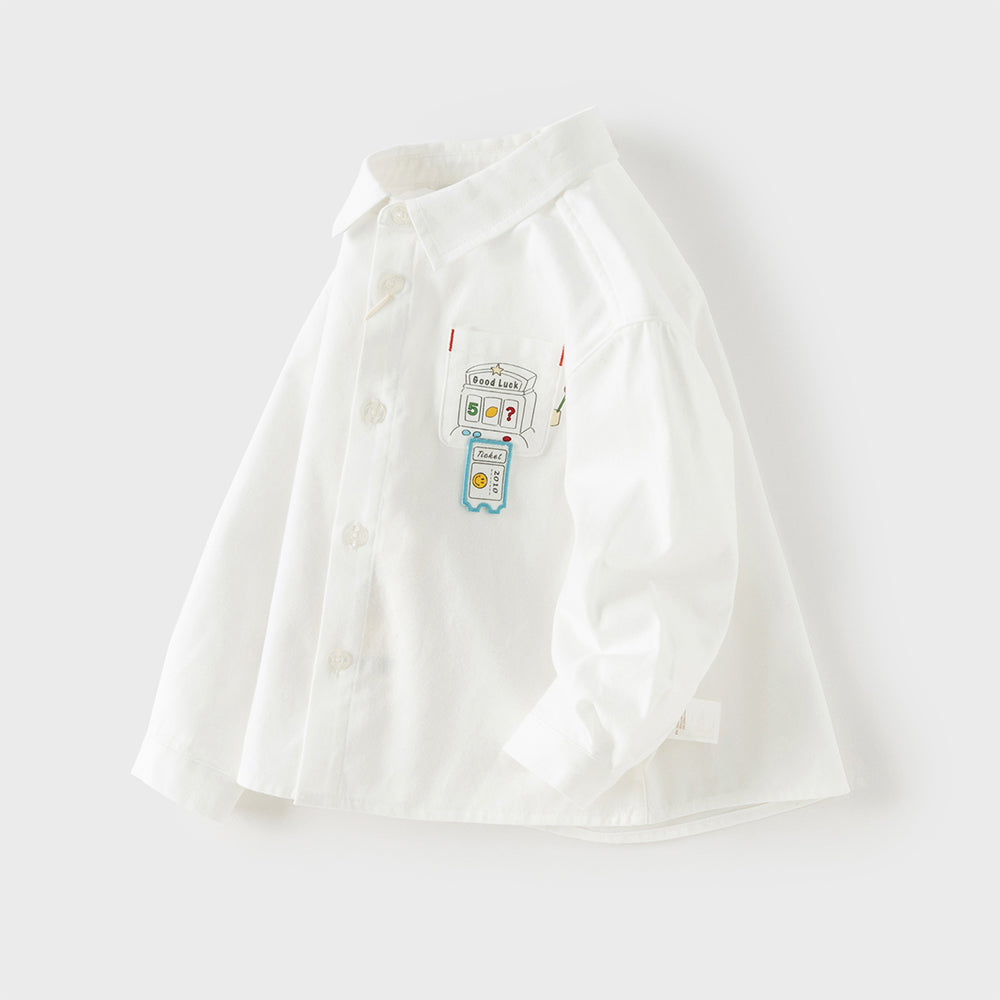 Dave&Bella Toddler Boys Gentle White Long Sleeve College-style Cotton Soft Shirt Tops