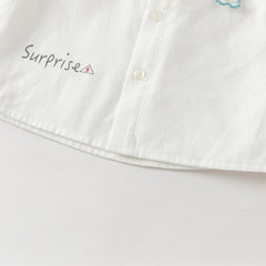 Dave&Bella Toddler Boys Gentle White Long Sleeve College-style Cotton Soft Shirt Tops