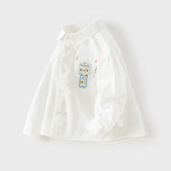 Dave&Bella Toddler Boys Gentle White Long Sleeve College-style Cotton Soft Shirt Tops
