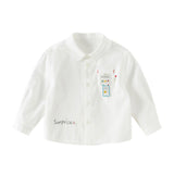 Dave&Bella Toddler Boys Gentle White Long Sleeve College-style Cotton Soft Shirt Tops
