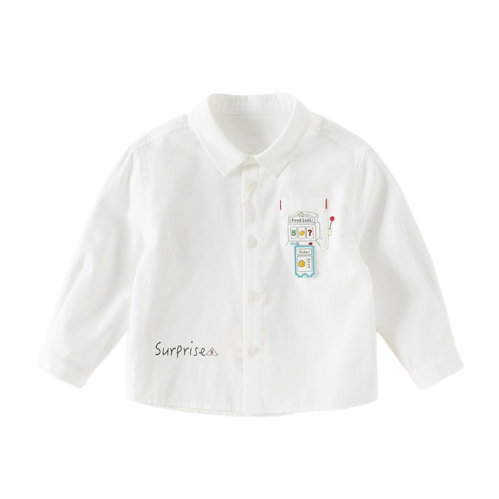 Dave&Bella Toddler Boys Gentle White Long Sleeve College-style Cotton Soft Shirt Tops