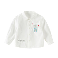 Dave&Bella Toddler Boys Gentle White Long Sleeve College-style Cotton Soft Shirt Tops