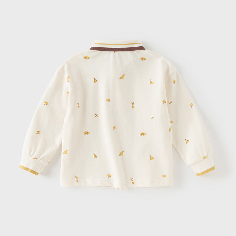 Dave&Bella Toddler Boys Casual Apricot Print Long Sleeve Formal Polos