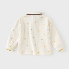 Dave&Bella Toddler Boys Casual Apricot Print Long Sleeve Formal Polos