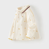 Dave&Bella Toddler Boys Casual Apricot Print Long Sleeve Formal Polos