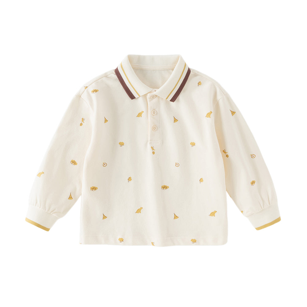 Dave&Bella Toddler Boys Casual Apricot Print Long Sleeve Formal Polos