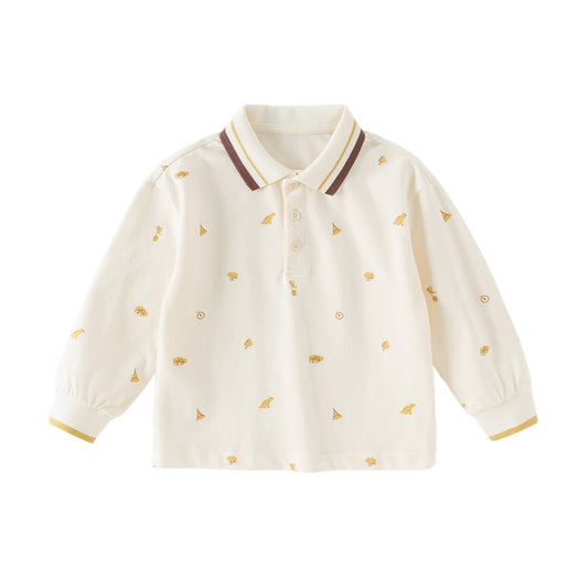 Dave&Bella Toddler Boys Casual Apricot Print Long Sleeve Formal Polos