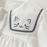 Dave&Bella Toddler Girls White Cute Cat Long Sleeve Soft Top Pant Suits
