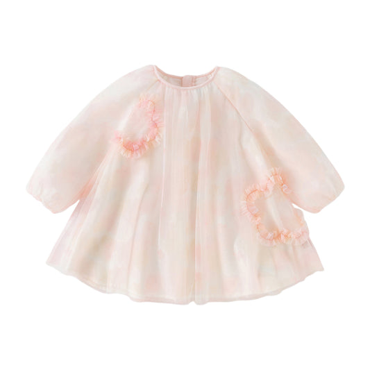 Dave&Bella Toddler Girls Adorable Pink Long Sleeve A-line Mesh Dress
