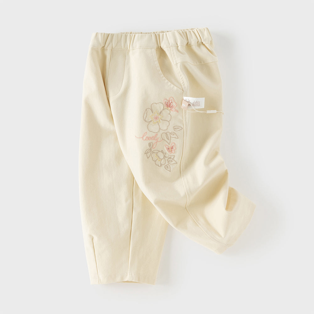 Dave&Bella Toddler Girls Versatile Beige Loose Straight-leg Pants