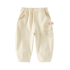 Dave&Bella Toddler Girls Versatile Beige Loose Straight-leg Pants