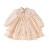 Dave&Bella Toddler Girls Charming Orange Chinese-style Embroidery A-line Mesh Dress