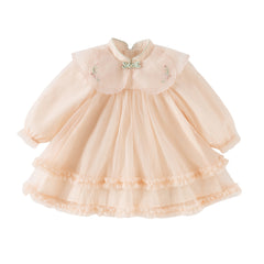 Dave&Bella Toddler Girls Charming Orange Chinese-style Embroidery A-line Mesh Dress