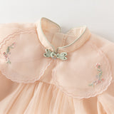 Dave&Bella Toddler Girls Charming Orange Chinese-style Embroidery A-line Mesh Dress