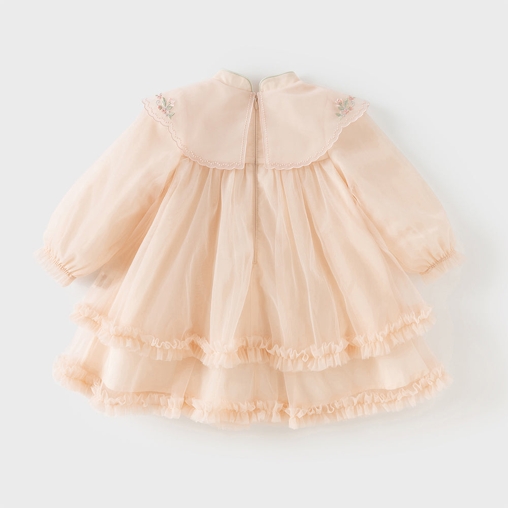 Dave&Bella Toddler Girls Charming Orange Chinese-style Embroidery A-line Mesh Dress