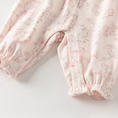 Dave&Bella Baby Girls Pink Floral Rabbit-style Indoor Comfortable Rompers
