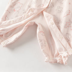 Dave&Bella Baby Girls Pink Floral Rabbit-style Indoor Comfortable Rompers