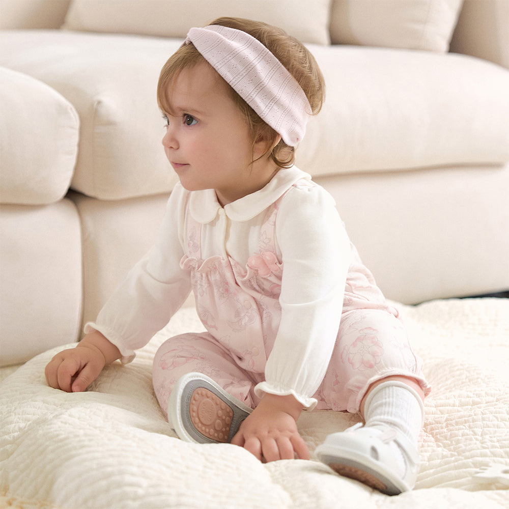 Dave&Bella Baby Girls Pink Floral Rabbit-style Indoor Comfortable Rompers