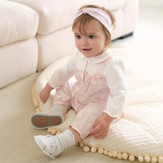 Dave&Bella Baby Girls Pink Floral Rabbit-style Indoor Comfortable Rompers