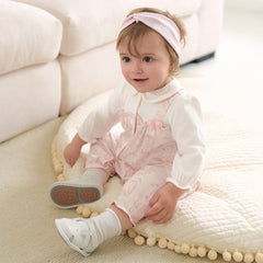 Dave&Bella Baby Girls Pink Floral Rabbit-style Indoor Comfortable Rompers