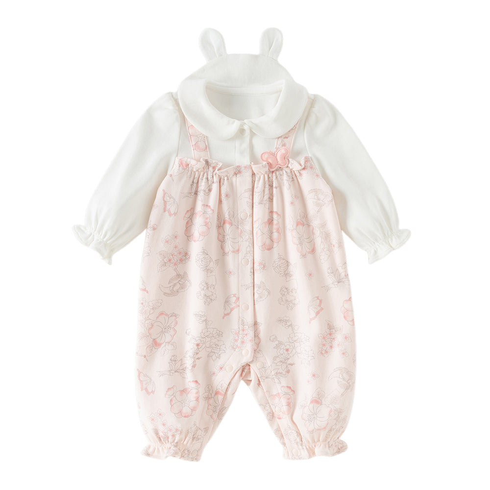 Dave&Bella Baby Girls Pink Floral Rabbit-style Indoor Comfortable Rompers