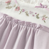 Dave&Bella Baby Girls Grey Purple Flower Embroidery Indoor Lightweight Rompers