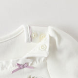 Dave&Bella Baby Girls Grey Purple Flower Embroidery Indoor Lightweight Rompers