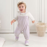 Dave&Bella Baby Girls Grey Purple Flower Embroidery Indoor Lightweight Rompers