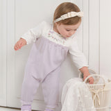 Dave&Bella Baby Girls Grey Purple Flower Embroidery Indoor Lightweight Rompers