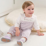 Dave&Bella Baby Girls Grey Purple Flower Embroidery Indoor Lightweight Rompers