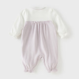 Dave&Bella Baby Girls Grey Purple Flower Embroidery Indoor Lightweight Rompers