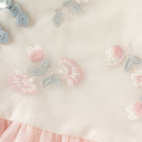 Dave&Bella Toddler Girls Chinese-style Pink Turtle Flower Embroidery Mesh A-line Dress