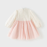 Dave&Bella Toddler Girls Chinese-style Pink Turtle Flower Embroidery Mesh A-line Dress