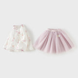 Dave&Bella Toddler Girls Purple Pink Floral Print Chinese-style Turtle Top Mesh Skirt Suits