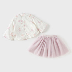 Dave&Bella Toddler Girls Purple Pink Floral Print Chinese-style Turtle Top Mesh Skirt Suits