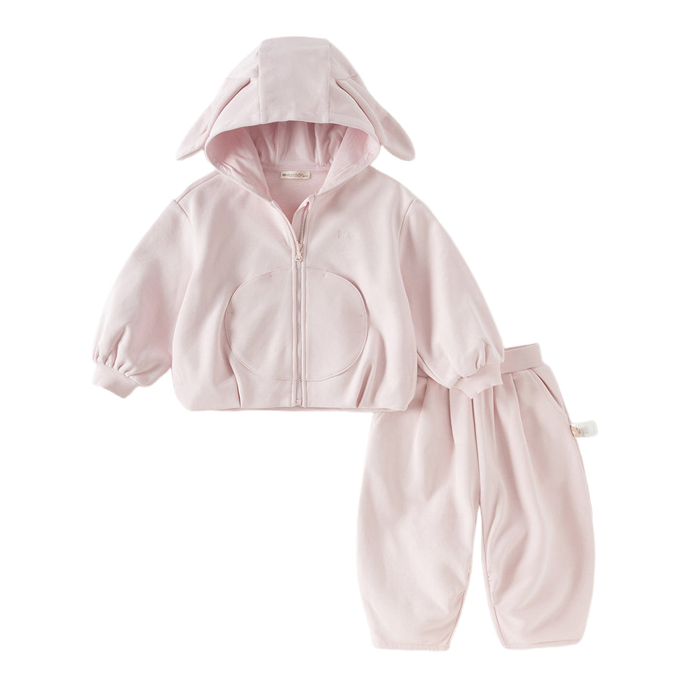 Dave&Bella Toddler Girls Sweet Peach Pink Hooded Rabbit-shaped Top Pant Suits