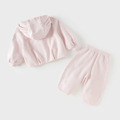 Dave&Bella Toddler Girls Sweet Peach Pink Hooded Rabbit-shaped Top Pant Suits