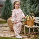 Dave&Bella Toddler Girls Sweet Peach Pink Hooded Rabbit-shaped Top Pant Suits