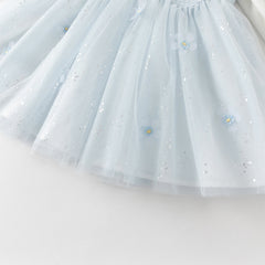 Dave&Bella Toddler Girls Elegant Sky Blue Long Sleeve Princess Birthday Mesh Dress