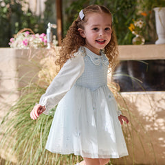 Dave&Bella Toddler Girls Elegant Sky Blue Long Sleeve Princess Birthday Mesh Dress