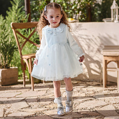 Dave&Bella Toddler Girls Elegant Sky Blue Long Sleeve Princess Birthday Mesh Dress