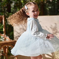 Dave&Bella Toddler Girls Elegant Sky Blue Long Sleeve Princess Birthday Mesh Dress