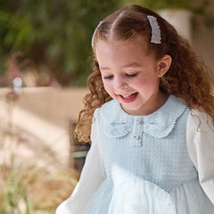 Dave&Bella Toddler Girls Elegant Sky Blue Long Sleeve Princess Birthday Mesh Dress