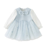 Dave&Bella Toddler Girls Elegant Sky Blue Long Sleeve Princess Birthday Mesh Dress