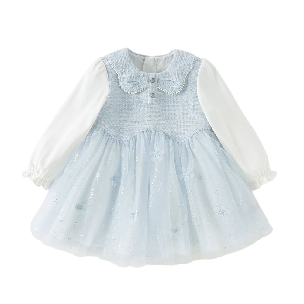 Dave&Bella Toddler Girls Elegant Sky Blue Long Sleeve Princess Birthday Mesh Dress