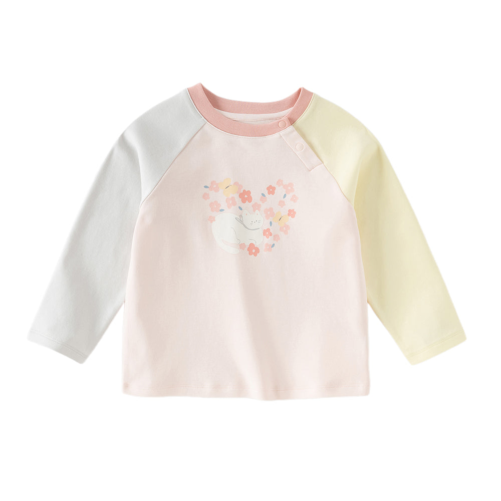 Dave&Bella Toddler Girls Pink Cute Print Lightweight Cotton Long Sleeve T-shirts